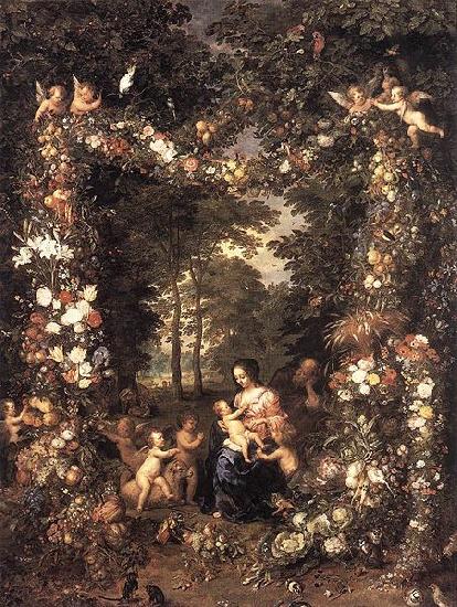 Jan Brueghel The Elder Heilige Familie in einem Blumen und Fruchtekranz Sweden oil painting art